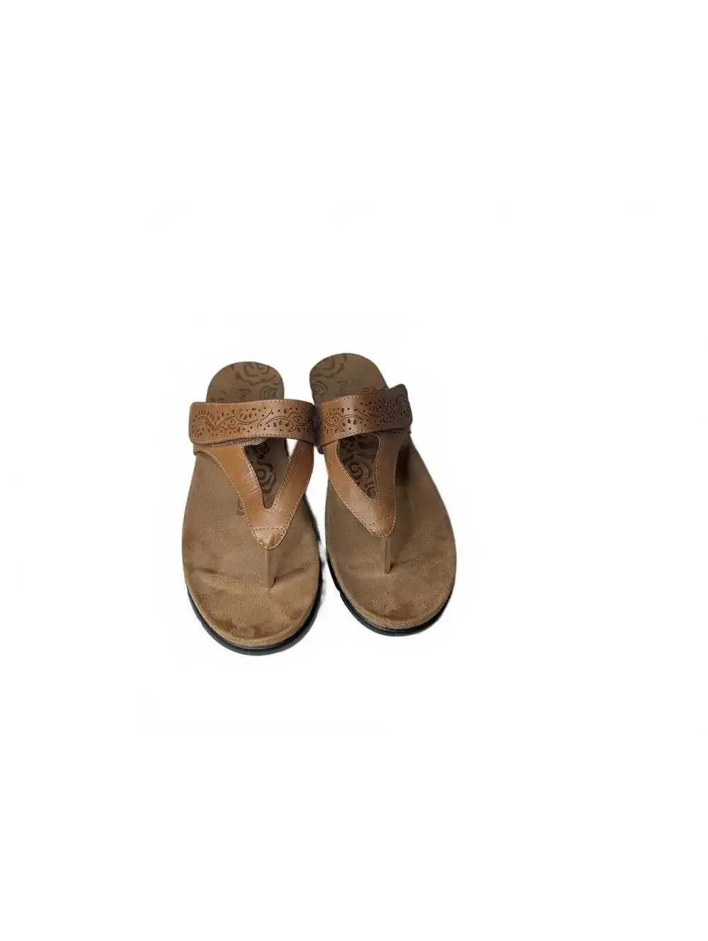 Propét Wynzie Women’s Leather Wedge‎ Flip Flop Sandals Tan Size 9.5 X/2E
